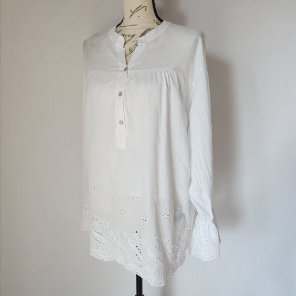 Civico 51 Made in Italy Lace
Trim Cotton Tunic Popover Top
Long Seeve White s